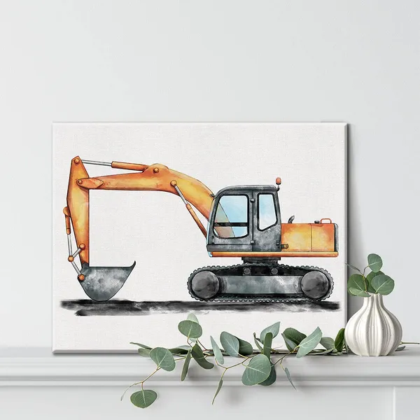 Multicolor_Nvhai_Watercolor_Wall_Art,_Construction_Trucks,_12_X_16_Inch_Framed_Painting,_Waterproof_Uv_Resistant_Canvas_Print_|_For_Home_Boys_Bedroom_Nursery_Wall_Decor_Gifts
