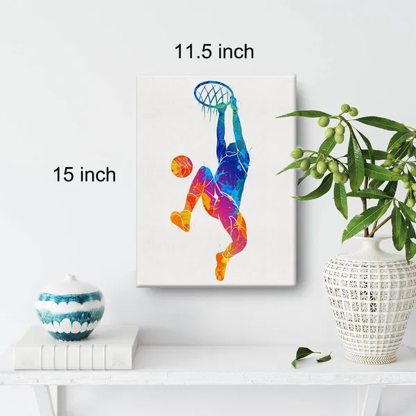 Multicolor_Basketball_Man_Watercolor_Wall_Jumpman_Basketball_Canvas_Painting_Prints_|_For_Home_Office_Wall_Decor_Framed_Sports_Artwork_Basket_Gifts(12_X_16")