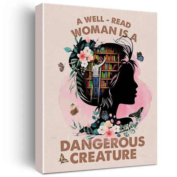 Multicolor_Books_Wall_Art_A_Well_Read_Woman_Is_A_Dangerous_Creature_Canvas_Painting_Prints_|_For_Home_Wall_Decor_Framed_Reading_Artwork_Book_Lover_Gifts_(12_X_16_Inch)
