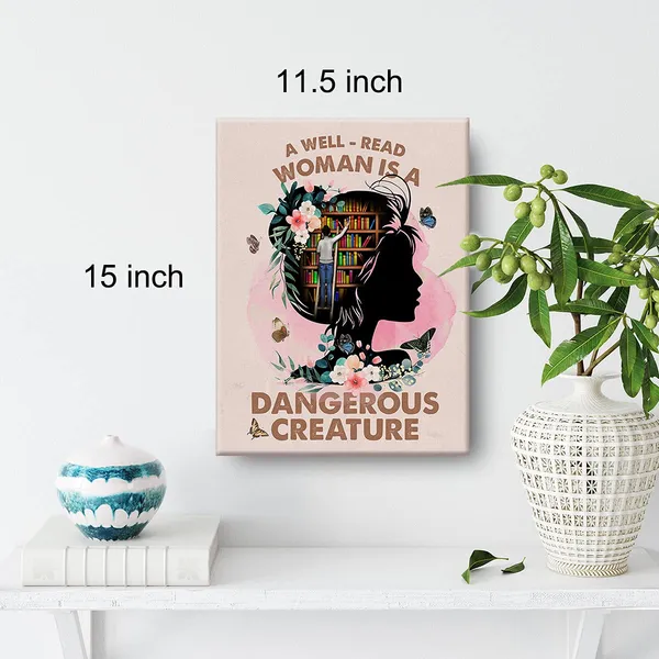 Multicolor_Books_Wall_Art_A_Well_Read_Woman_Is_A_Dangerous_Creature_Canvas_Painting_Prints_|_For_Home_Wall_Decor_Framed_Reading_Artwork_Book_Lover_Gifts_(12_X_16_Inch)