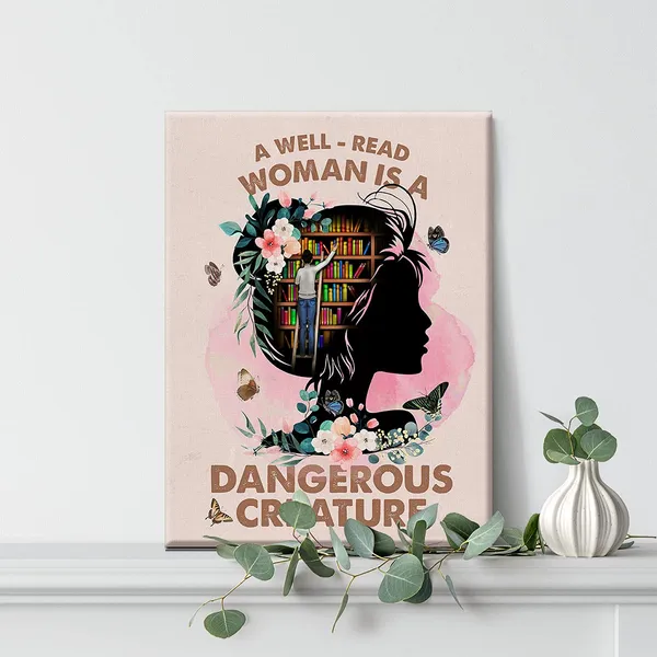 Multicolor_Books_Wall_Art_A_Well_Read_Woman_Is_A_Dangerous_Creature_Canvas_Painting_Prints_|_For_Home_Wall_Decor_Framed_Reading_Artwork_Book_Lover_Gifts_(12_X_16_Inch)