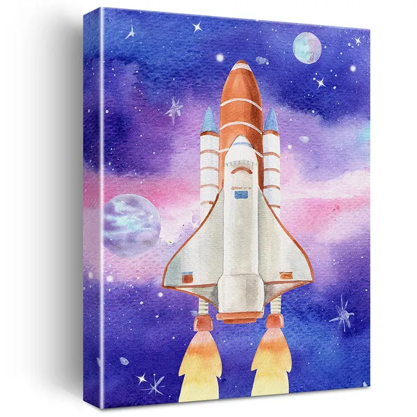 Multicolor_Outer_Space_Canvas_Wall_Art_Watercolor_Space_Shuttle_Canvas_Painting_Prints_|_For_Home_Kids_Bedroom_Nursery_Wall_Decor_Framed_Spaceship_Artwork_Gifts(12_X_16_Inch)