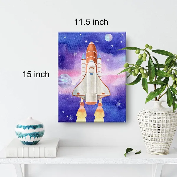 Multicolor_Outer_Space_Canvas_Wall_Art_Watercolor_Space_Shuttle_Canvas_Painting_Prints_|_For_Home_Kids_Bedroom_Nursery_Wall_Decor_Framed_Spaceship_Artwork_Gifts(12_X_16_Inch)