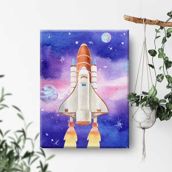 Multicolor_Outer_Space_Canvas_Wall_Art_Watercolor_Space_Shuttle_Canvas_Painting_Prints_|_For_Home_Kids_Bedroom_Nursery_Wall_Decor_Framed_Spaceship_Artwork_Gifts(12_X_16_Inch)