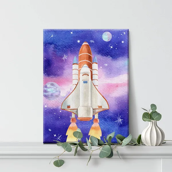 Multicolor_Outer_Space_Canvas_Wall_Art_Watercolor_Space_Shuttle_Canvas_Painting_Prints_|_For_Home_Kids_Bedroom_Nursery_Wall_Decor_Framed_Spaceship_Artwork_Gifts(12_X_16_Inch)