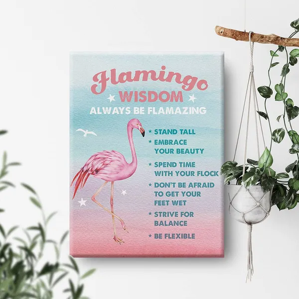 Multicolor_Watercolor_Flamingo_Wisdom_Canvas_Painting_Inspirational_Prints_|_For_Home_Wall_Decor_Beach_Artwork_Framed_Gifts(12_X_16_Inch)