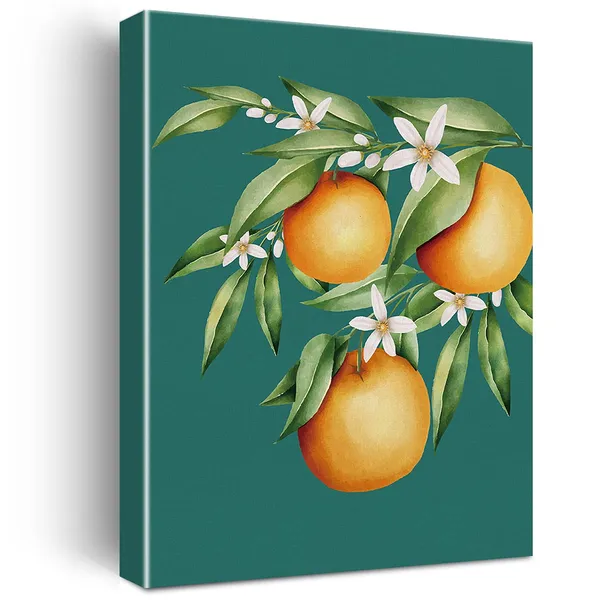 Multicolor_Orange_Blossom_Flower_Canvas_Painting_Fruit_Art_Orange_Prints_|_For_Home_Walldecor_Kitchen_Artwork_Framed_Gifts(12_X_16_Inch)