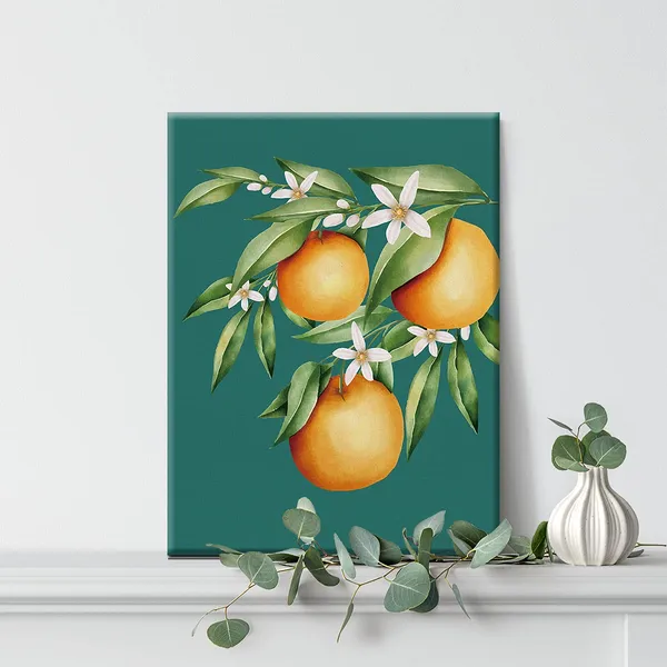 Multicolor_Orange_Blossom_Flower_Canvas_Painting_Fruit_Art_Orange_Prints_|_For_Home_Walldecor_Kitchen_Artwork_Framed_Gifts(12_X_16_Inch)