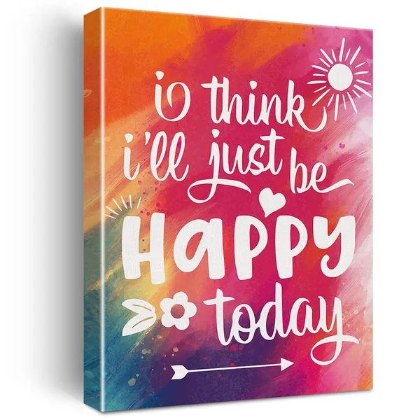 Multicolor_Inspirational_Wall_Art_I_Think_I'Ll_Just_Be_Happy_Today_Quote_Watercolor_Canvas_Painting_Prints_|_For_Home_Wall_Decor_Framed_Motivational_Artwork_Gifts(12_X_16_Inch)