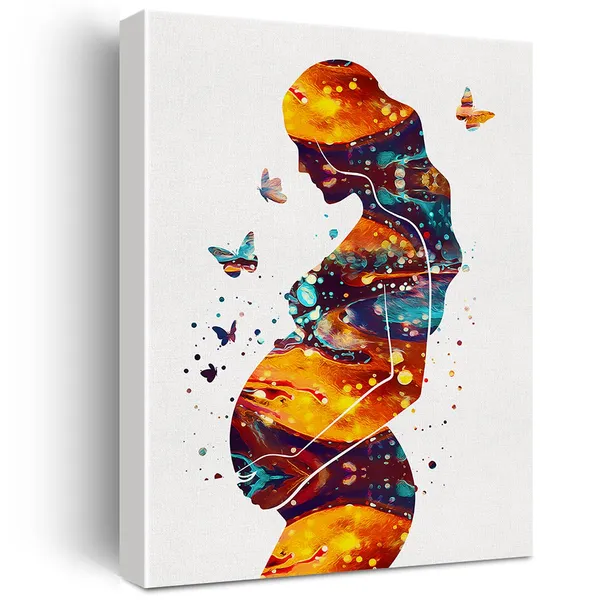 Multicolor_Watercolor_Pregnancy_Art_Canvas_Painting_Pregnant_Woman_With_Child_Prints_Medical_Art_|_For_Home_Living_Room_Wall_Decor_Framed_Obstetrics_Artwork_Gifts(12_X_16_Inch)
