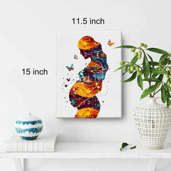 Multicolor_Watercolor_Pregnancy_Art_Canvas_Painting_Pregnant_Woman_With_Child_Prints_Medical_Art_|_For_Home_Living_Room_Wall_Decor_Framed_Obstetrics_Artwork_Gifts(12_X_16_Inch)