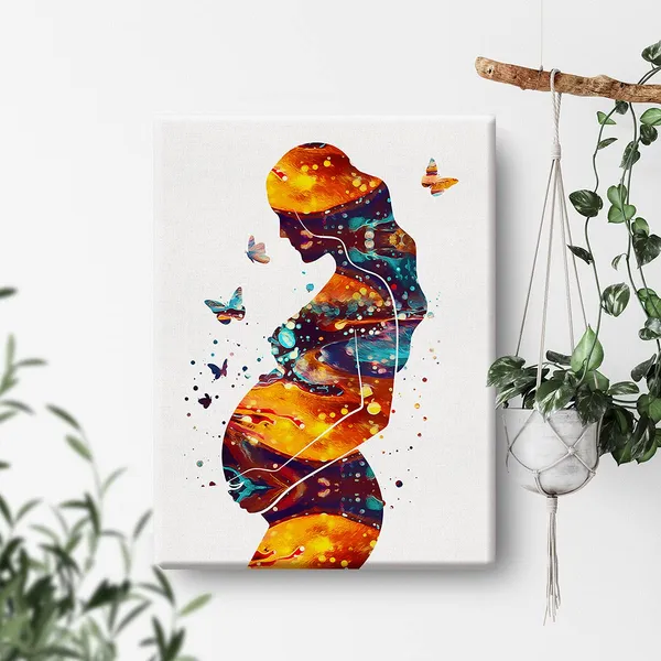Multicolor_Watercolor_Pregnancy_Art_Canvas_Painting_Pregnant_Woman_With_Child_Prints_Medical_Art_|_For_Home_Living_Room_Wall_Decor_Framed_Obstetrics_Artwork_Gifts(12_X_16_Inch)
