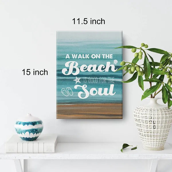 Multicolor_Watercolor_Beach_Art_A_Walk_On_The_Beach_Sign_Canvas_Painting_Prints_|_For_Home_Beach_House_Wall_Decor_Framed_Coastal_Artwork_Gifts(12_X_16_Inch)