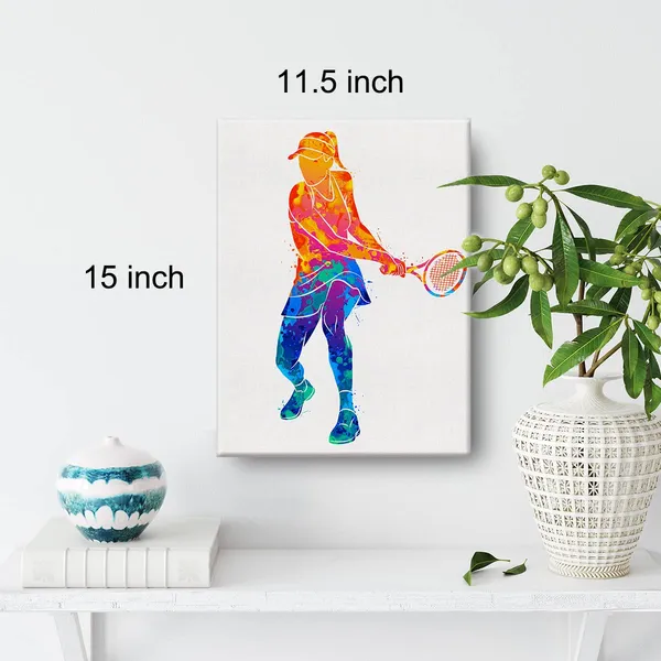Multicolor_Tennis_Player_Girl_Watercolor_Wall_Female_Tennis_Canvas_Painting_Prints_|_For_Home_Office_Wall_Decor_Framed_Sports_Artwork_Gifts(12_X_16")
