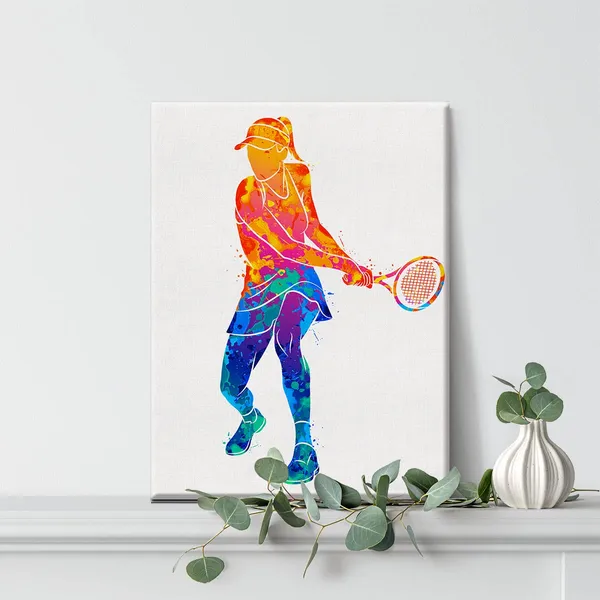 Multicolor_Tennis_Player_Girl_Watercolor_Wall_Female_Tennis_Canvas_Painting_Prints_|_For_Home_Office_Wall_Decor_Framed_Sports_Artwork_Gifts(12_X_16")