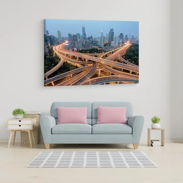 Multicolor_Shanghai_Highway_Junction,_Wooden_Framed_Canvas_Paintings_|_For_Home_Decor_|_Bedroom,_Living_Room,Wall_Decoration_|_Hd_Print_Canvas_|_Wall_Art_Painting,_Size_16_X_24_Inch