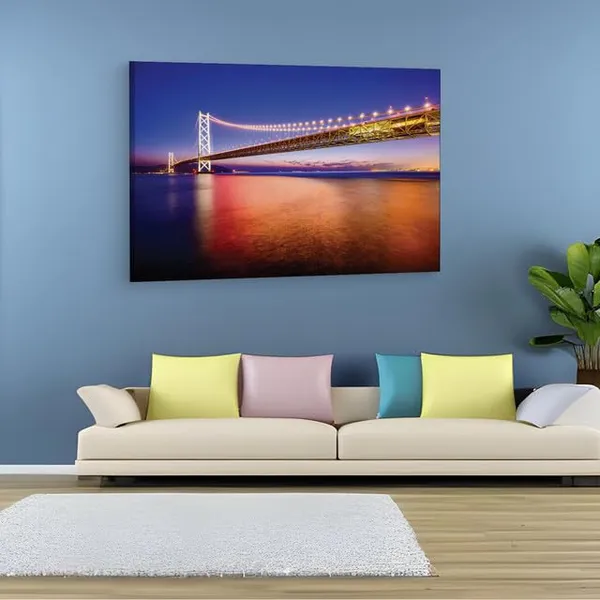 Multicolor_Akashi-Kaikyo_Bridge,_Wooden_Framed_Canvas_Paintings_|_For_Home_Decor_|_Bedroom,_Living_Room,Wall_Decoration_|_Hd_Print_Canvas_|_Wall_Art_Painting,_Size_16_X_24_Inch