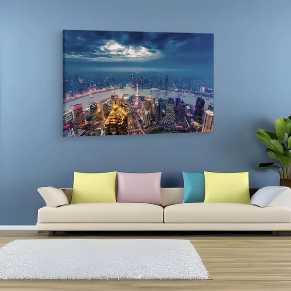 Multicolor_Shanghai_Nightfall,_Wooden_Framed_Canvas_Paintings_|_For_Home_Decor_|_Bedroom,_Living_Room,Wall_Decoration_|_Hd_Print_Canvas_|_Wall_Art_Painting,_Size_16_X_24_Inch