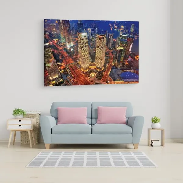 Multicolor_Bath_Mat_Shanghai_Aerial_At_Dusk,_Wooden_Framed_Canvas_Paintings_|_For_Home_Decor_|_Bedroom,_Living_Room,Wall_Decoration_|_Hd_Print_Canvas_|_Wall_Art_Painting,_Size_16_X_24_Inch