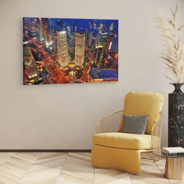 Multicolor_Bath_Mat_Shanghai_Aerial_At_Dusk,_Wooden_Framed_Canvas_Paintings_|_For_Home_Decor_|_Bedroom,_Living_Room,Wall_Decoration_|_Hd_Print_Canvas_|_Wall_Art_Painting,_Size_16_X_24_Inch