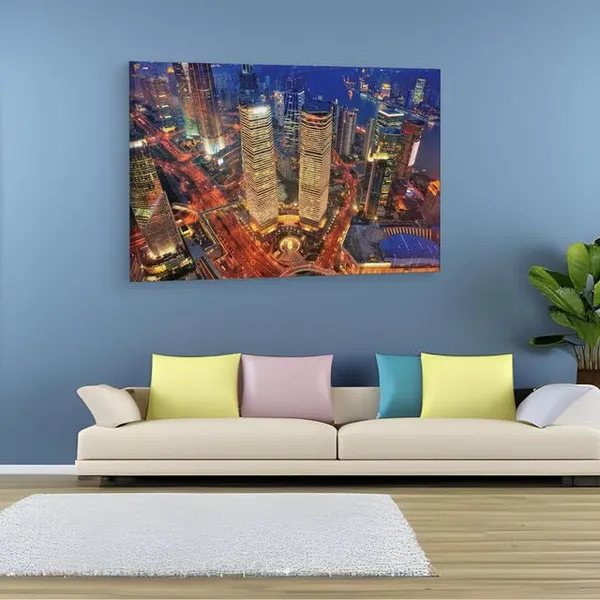Multicolor_Bath_Mat_Shanghai_Aerial_At_Dusk,_Wooden_Framed_Canvas_Paintings_|_For_Home_Decor_|_Bedroom,_Living_Room,Wall_Decoration_|_Hd_Print_Canvas_|_Wall_Art_Painting,_Size_16_X_24_Inch