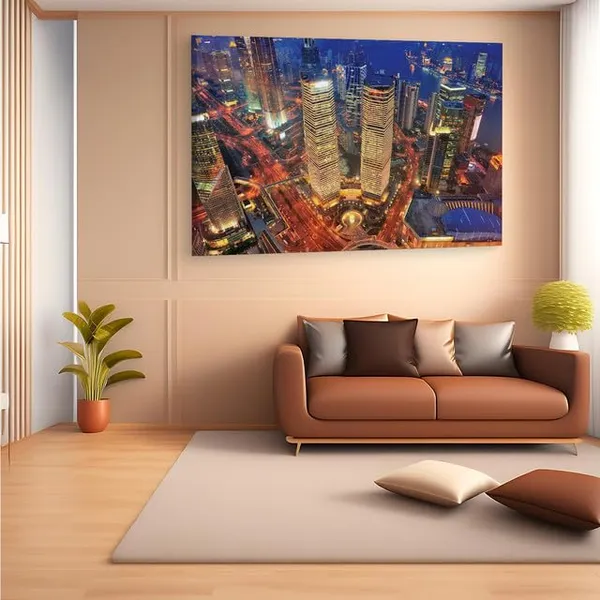 Multicolor_Bath_Mat_Shanghai_Aerial_At_Dusk,_Wooden_Framed_Canvas_Paintings_|_For_Home_Decor_|_Bedroom,_Living_Room,Wall_Decoration_|_Hd_Print_Canvas_|_Wall_Art_Painting,_Size_16_X_24_Inch