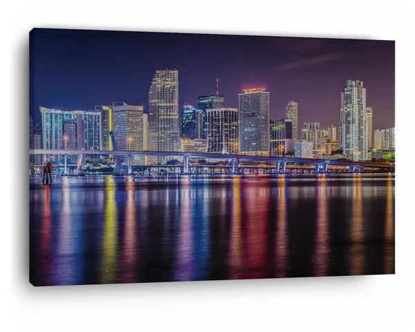 Multicolor_Miami_Night_Skyline,_Wooden_Framed_Canvas_Paintings_|_For_Home_Decor_|_Bedroom,_Living_Room,Wall_Decoration_|_Hd_Print_Canvas_|_Wall_Art_Painting,_Size_16_X_24_Inch