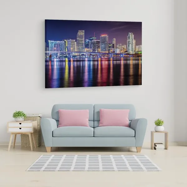 Multicolor_Miami_Night_Skyline,_Wooden_Framed_Canvas_Paintings_|_For_Home_Decor_|_Bedroom,_Living_Room,Wall_Decoration_|_Hd_Print_Canvas_|_Wall_Art_Painting,_Size_16_X_24_Inch