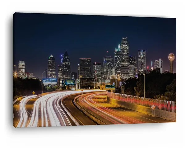 Multicolor_Dallas_Skyline_Highway_Night,_Wooden_Framed_Canvas_Paintings_|_For_Home_Decor_|_Bedroom,_Living_Room,Wall_Decoration_|_Hd_Print_Canvas_|_Wall_Art_Painting,_Size_16_X_24_Inch