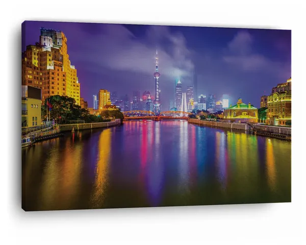 Multicolor_Shanghai_Night_Scene,_Wooden_Framed_Canvas_Paintings_|_For_Home_Decor_|_Bedroom,_Living_Room,Wall_Decoration_|_Hd_Print_Canvas_|_Wall_Art_Painting,_Size_16_X_24_Inch