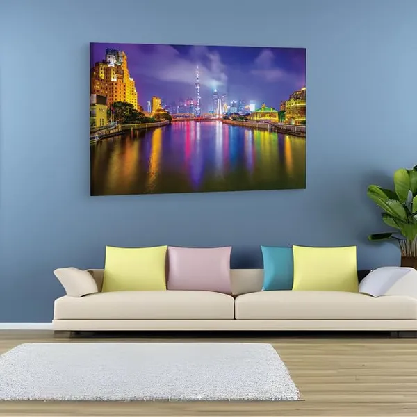 Multicolor_Shanghai_Night_Scene,_Wooden_Framed_Canvas_Paintings_|_For_Home_Decor_|_Bedroom,_Living_Room,Wall_Decoration_|_Hd_Print_Canvas_|_Wall_Art_Painting,_Size_16_X_24_Inch