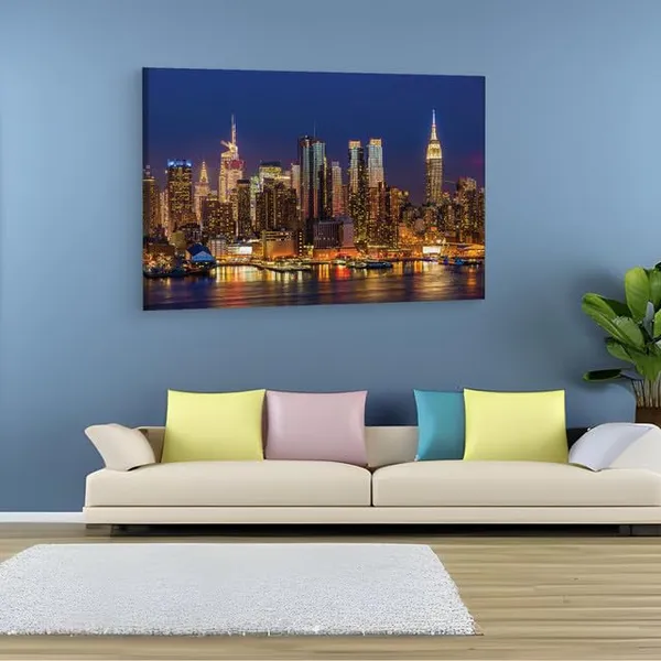 Multicolor_Manhattan_Skyline_Night,_Wooden_Framed_Canvas_Paintings_|_For_Home_Decor_|_Bedroom,_Living_Room,Wall_Decoration_|_Wall_Art_Painting,_Ct0105,_Size_16_X_24_In