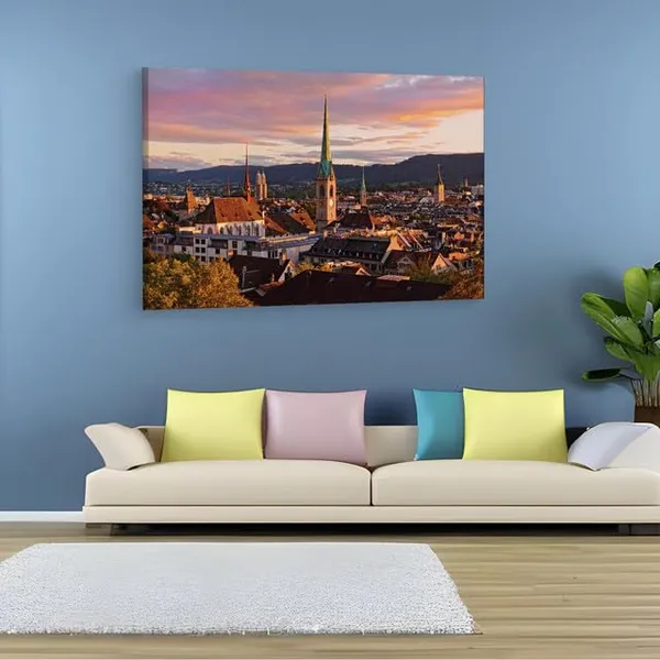 Multicolor_Lake_Zurich,_Wooden_Framed_Canvas_Paintings_|_For_Home_Decor_|_Bedroom,_Living_Room,Wall_Decoration_|_Wall_Art_Painting,_Ct0161,_Size_16_X_24_In