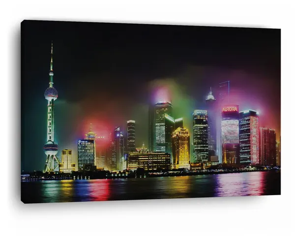 Multicolor_Pudong_Shanghai_Night,_Wooden_Framed_Canvas_Paintings_|_For_Home_Decor_|_Bedroom,_Living_Room,Wall_Decoration_|_Wall_Art_Painting,_Ct0183,_Size_16_X_24_In