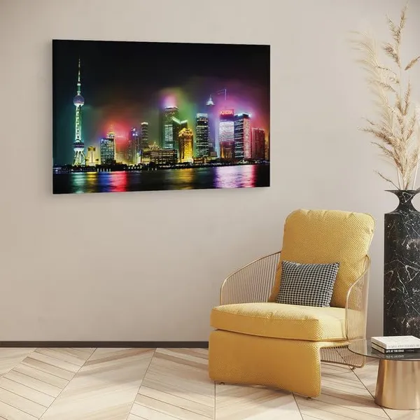 Multicolor_Pudong_Shanghai_Night,_Wooden_Framed_Canvas_Paintings_|_For_Home_Decor_|_Bedroom,_Living_Room,Wall_Decoration_|_Wall_Art_Painting,_Ct0183,_Size_16_X_24_In
