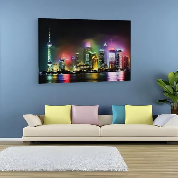 Multicolor_Pudong_Shanghai_Night,_Wooden_Framed_Canvas_Paintings_|_For_Home_Decor_|_Bedroom,_Living_Room,Wall_Decoration_|_Wall_Art_Painting,_Ct0183,_Size_16_X_24_In