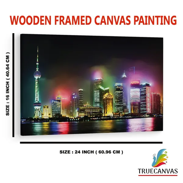 Multicolor_Pudong_Shanghai_Night,_Wooden_Framed_Canvas_Paintings_|_For_Home_Decor_|_Bedroom,_Living_Room,Wall_Decoration_|_Wall_Art_Painting,_Ct0183,_Size_16_X_24_In