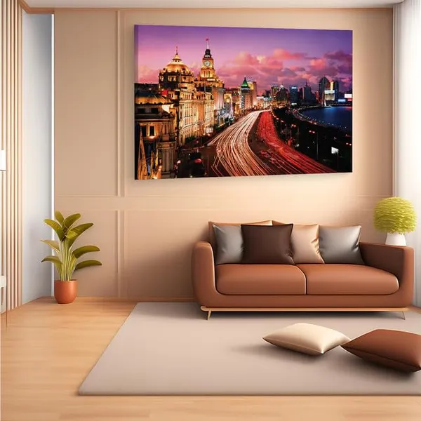 Multicolor_The_Bund,_Wooden_Framed_Canvas_Paintings_|_For_Home_Decor_|_Bedroom,_Living_Room,Wall_Decoration_|_Wall_Art_Painting,_Ct0203,_Size_16_X_24_In