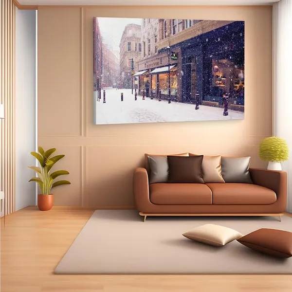 Multicolor_Europe_Street_Snow,_Wooden_Framed_Canvas_Paintings_|_For_Home_Decor_|_Bedroom,_Living_Room,Wall_Decoration_|_Wall_Art_Painting,_Ct0247,_Size_16_X_24_In