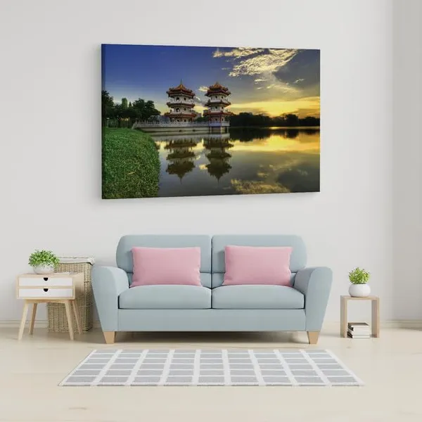 Multicolor_Singapore_Pagoda_Lake,_Wooden_Framed_Canvas_Paintings_|_For_Home_Decor_|_Bedroom,_Living_Room,Wall_Decoration_|_Wall_Art_Painting,_Ct0251,_Size_16_X_24_In
