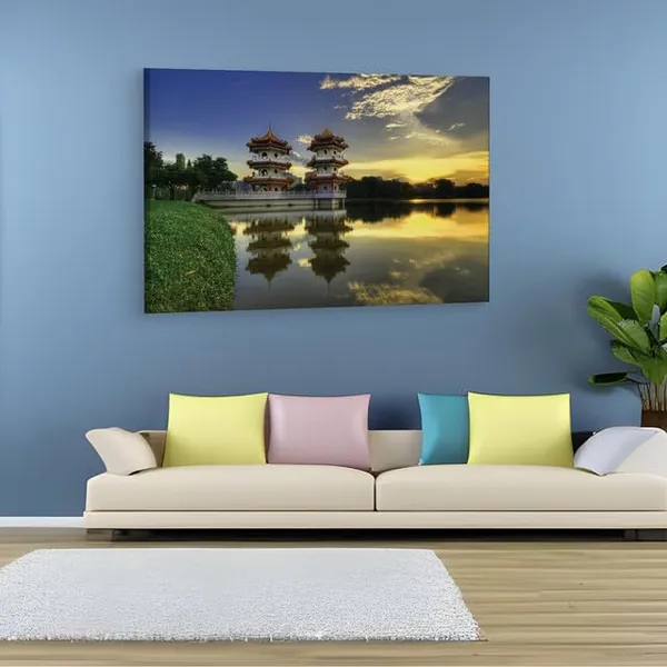 Multicolor_Singapore_Pagoda_Lake,_Wooden_Framed_Canvas_Paintings_|_For_Home_Decor_|_Bedroom,_Living_Room,Wall_Decoration_|_Wall_Art_Painting,_Ct0251,_Size_16_X_24_In