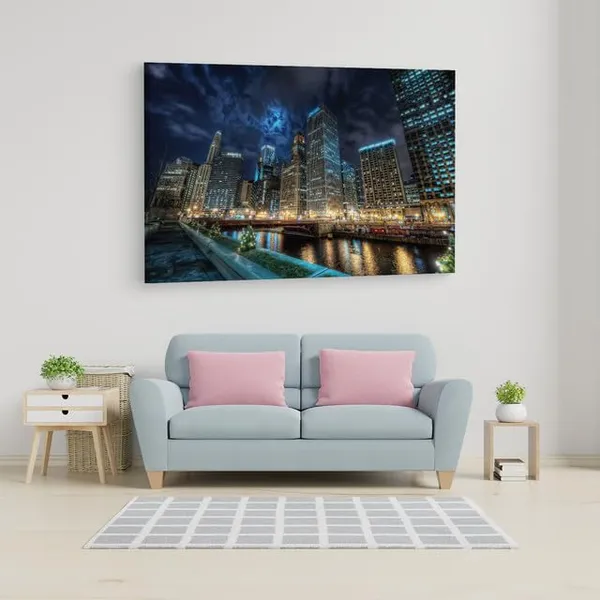 Multicolor_Downtown_Chicago_River_Night,_Wooden_Framed_Canvas_Paintings_|_For_Home_Decor_|_Bedroom,_Living_Room,Wall_Decoration_|_Wall_Art_Painting,_Ct0252,_Size_16_X_24_In