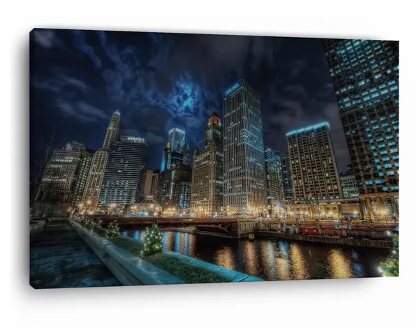 Multicolor_Downtown_Chicago_River_Night,_Wooden_Framed_Canvas_Paintings_|_For_Home_Decor_|_Bedroom,_Living_Room,Wall_Decoration_|_Wall_Art_Painting,_Ct0252,_Size_16_X_24_In