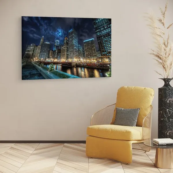 Multicolor_Downtown_Chicago_River_Night,_Wooden_Framed_Canvas_Paintings_|_For_Home_Decor_|_Bedroom,_Living_Room,Wall_Decoration_|_Wall_Art_Painting,_Ct0252,_Size_16_X_24_In