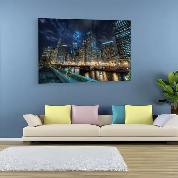 Multicolor_Downtown_Chicago_River_Night,_Wooden_Framed_Canvas_Paintings_|_For_Home_Decor_|_Bedroom,_Living_Room,Wall_Decoration_|_Wall_Art_Painting,_Ct0252,_Size_16_X_24_In