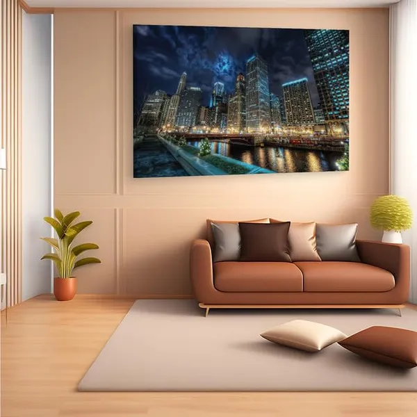Multicolor_Downtown_Chicago_River_Night,_Wooden_Framed_Canvas_Paintings_|_For_Home_Decor_|_Bedroom,_Living_Room,Wall_Decoration_|_Wall_Art_Painting,_Ct0252,_Size_16_X_24_In