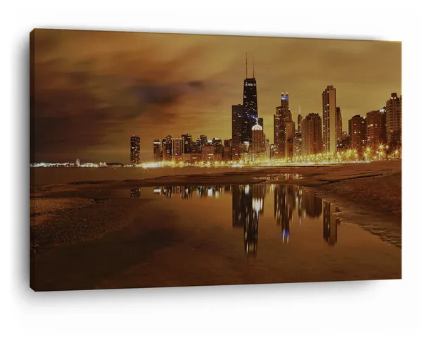 Multicolor_Chicago_Night_Beach,_Wooden_Framed_Canvas_Paintings_|_For_Home_Decor_|_Bedroom,_Living_Room,Wall_Decoration_|_Wall_Art_Painting,_Ct0253,_Size_16_X_24_In