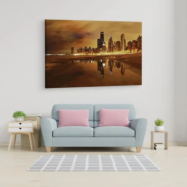 Multicolor_Chicago_Night_Beach,_Wooden_Framed_Canvas_Paintings_|_For_Home_Decor_|_Bedroom,_Living_Room,Wall_Decoration_|_Wall_Art_Painting,_Ct0253,_Size_16_X_24_In