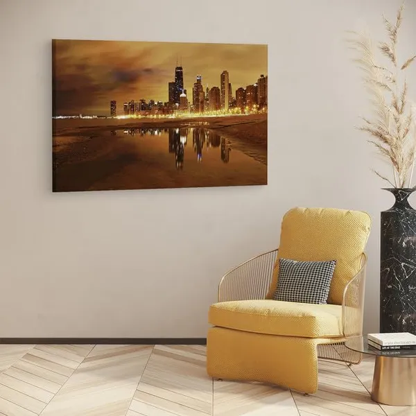 Multicolor_Chicago_Night_Beach,_Wooden_Framed_Canvas_Paintings_|_For_Home_Decor_|_Bedroom,_Living_Room,Wall_Decoration_|_Wall_Art_Painting,_Ct0253,_Size_16_X_24_In