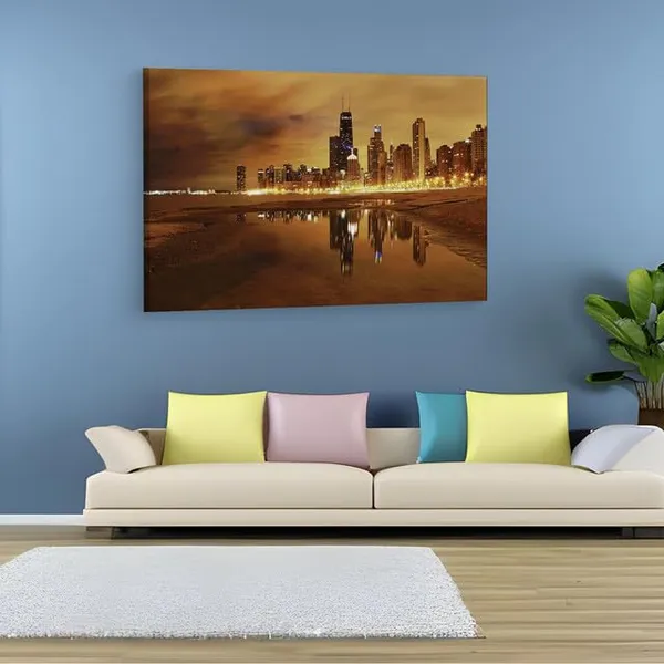 Multicolor_Chicago_Night_Beach,_Wooden_Framed_Canvas_Paintings_|_For_Home_Decor_|_Bedroom,_Living_Room,Wall_Decoration_|_Wall_Art_Painting,_Ct0253,_Size_16_X_24_In